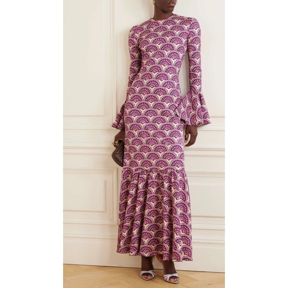 La DoubleJ Alba Fans Print Maxi Dress Purple NWT Size Large